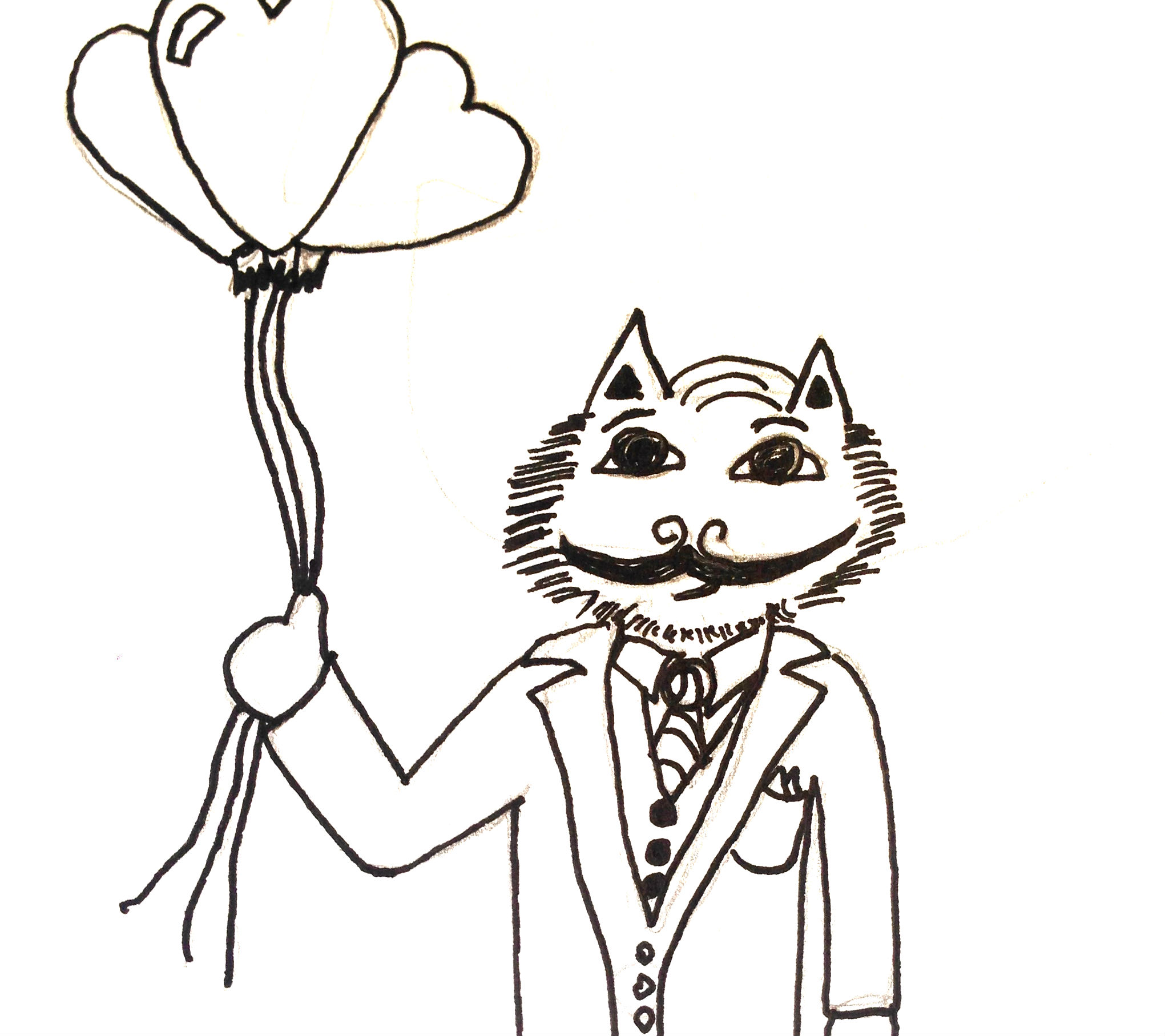 2041x1815 Mr Cat And The Heart Balloons! Rad Drawings Online Store