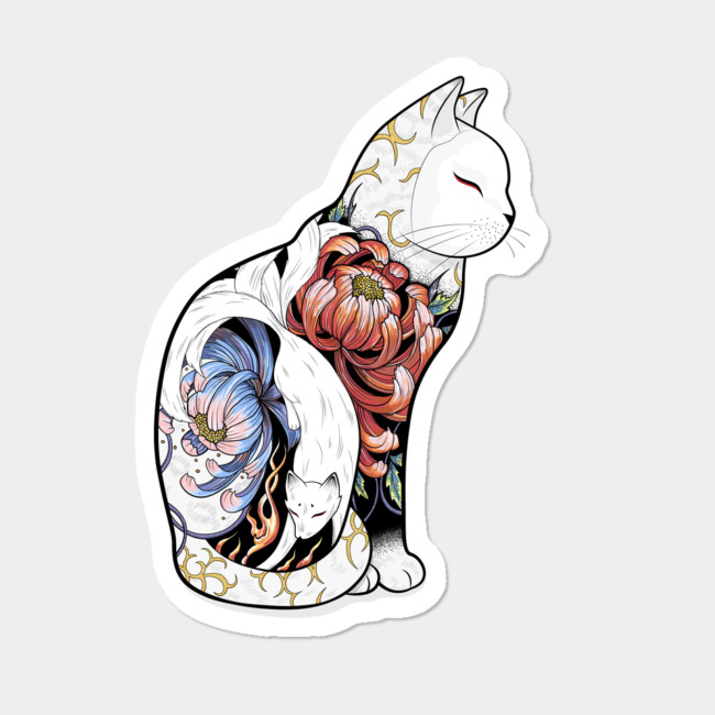 650x650 Kitsune Cat Tattoo Sticker