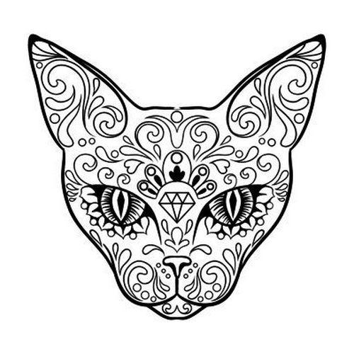 500x500 Patterned Cat Head With Diamond Sign Tattoo Design