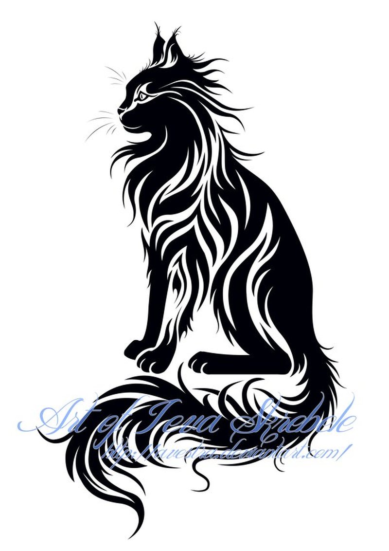 800x1132 Sitting Tribal Cat Tattoo Design