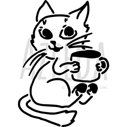 425x425 'cat Holding Coffee' Wall Stencil Template