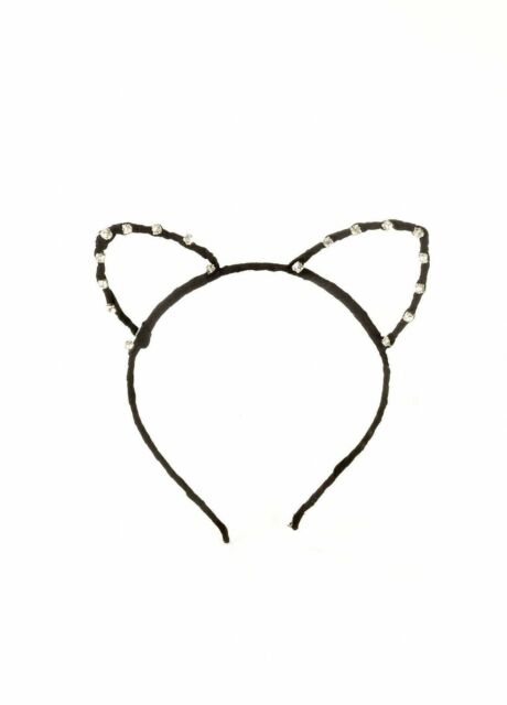 460x640 Costume Party Black Wire Cat Kitty Ears Headband Rhinestones Bling
