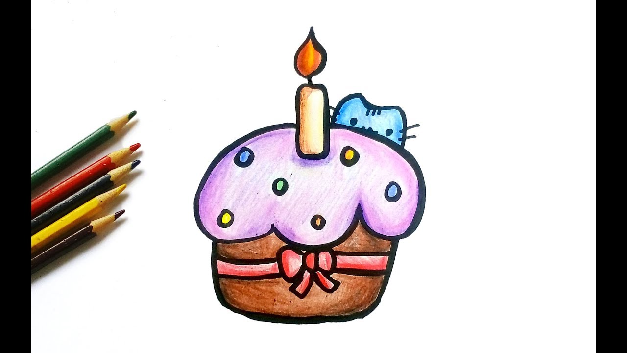 1280x720 How To Draw A Cat Eating Cupcake For Kids Easy Drawing Tutorial