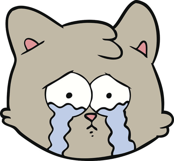 600x555 Crying Cartoon Cat Face Art Print