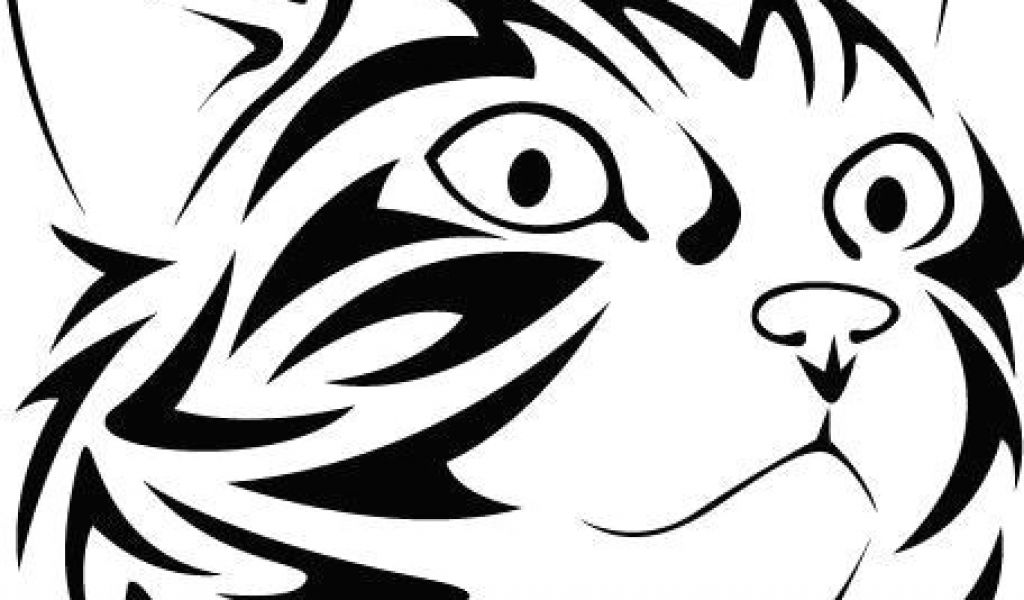 1024x600 Line Drawing Of A Cat Head Tribal Cat Face Looking Right Vinyl
