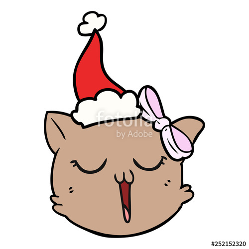 500x500 Line Drawing Of A Cat Face Wearing Santa Hat Stock Image
