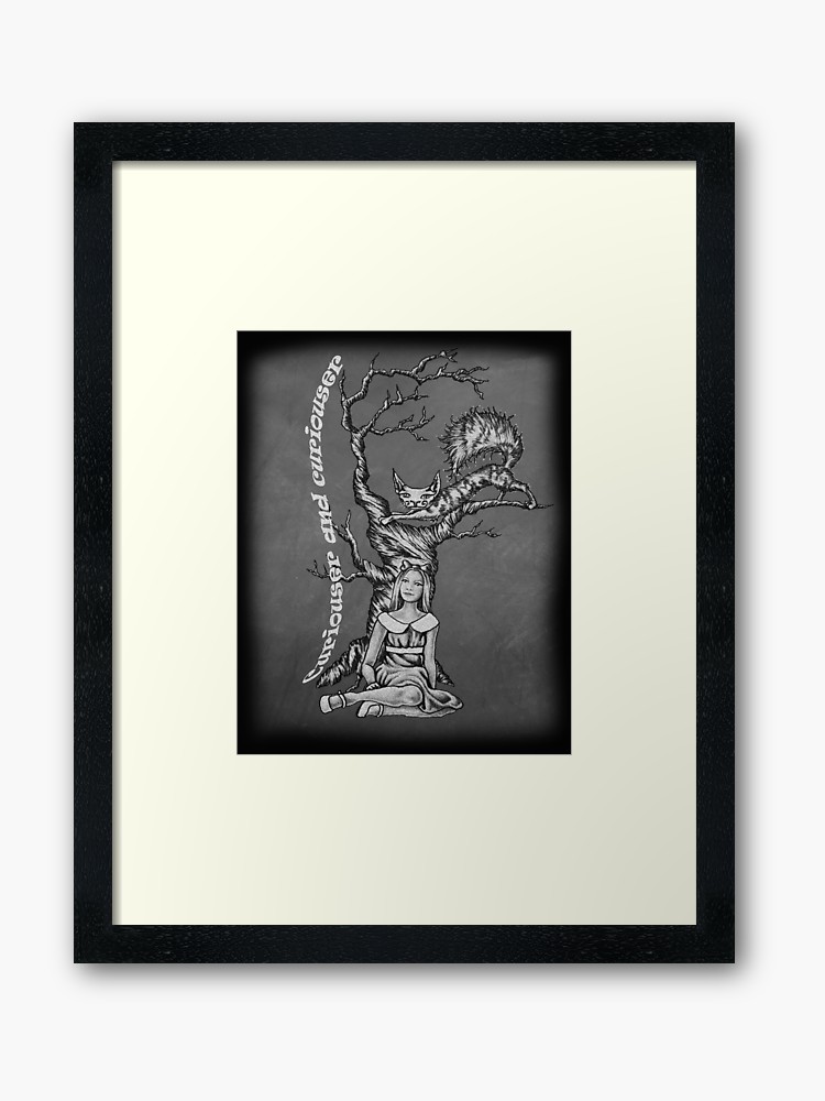 750x1000 Chalk Alice In Wonderland With Cheshire Cat Drawing Framed Print