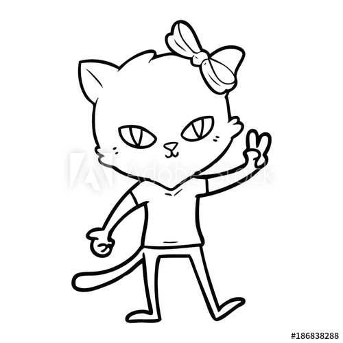500x500 Cute Cartoon Cat Girl Giving Peace Sign