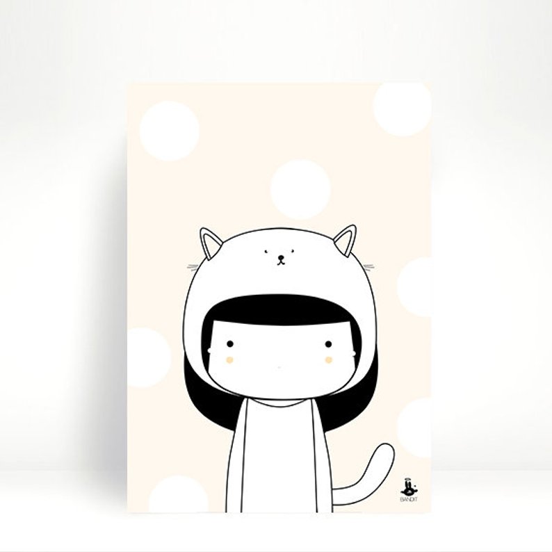 794x794 Cat Girl Poster For A Childs Room Close Up Of Girl In A Cat Etsy