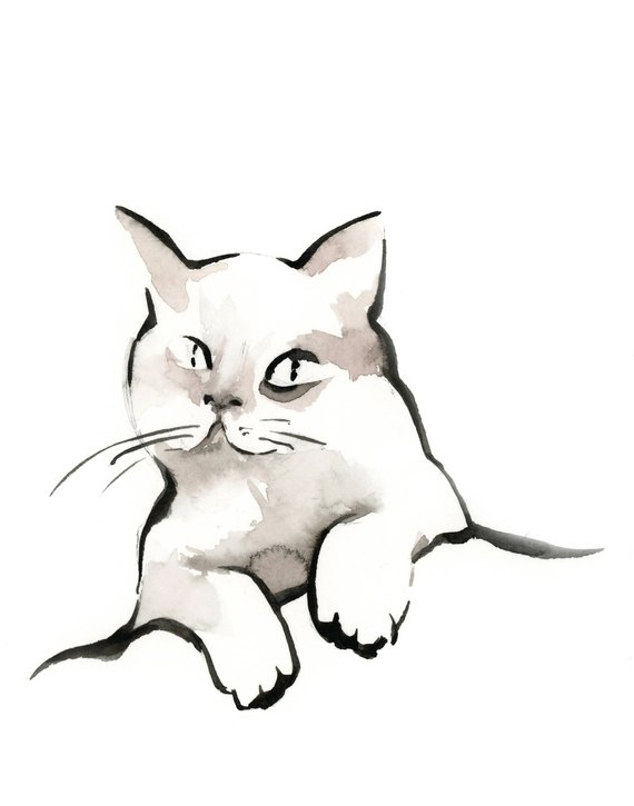 570x725 Cat Art Print, Cat Ink Drawing Art, Minimalist Cat Fine Art Print