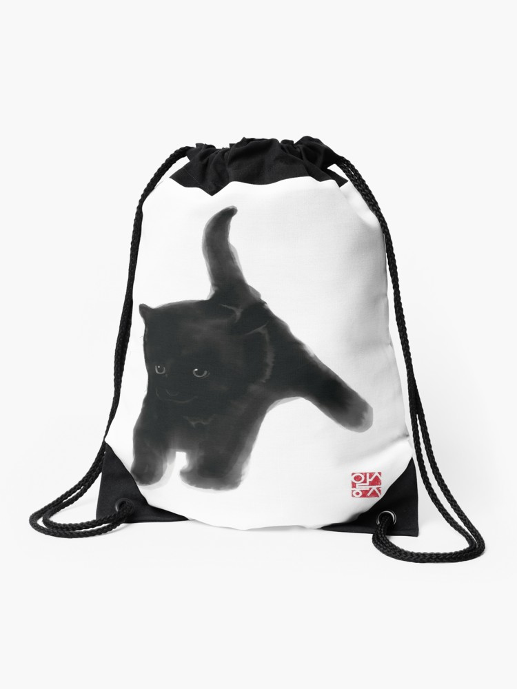 750x1000 Sweet Black Kitty Card, Sumi E Painting Illustration Asian Cat