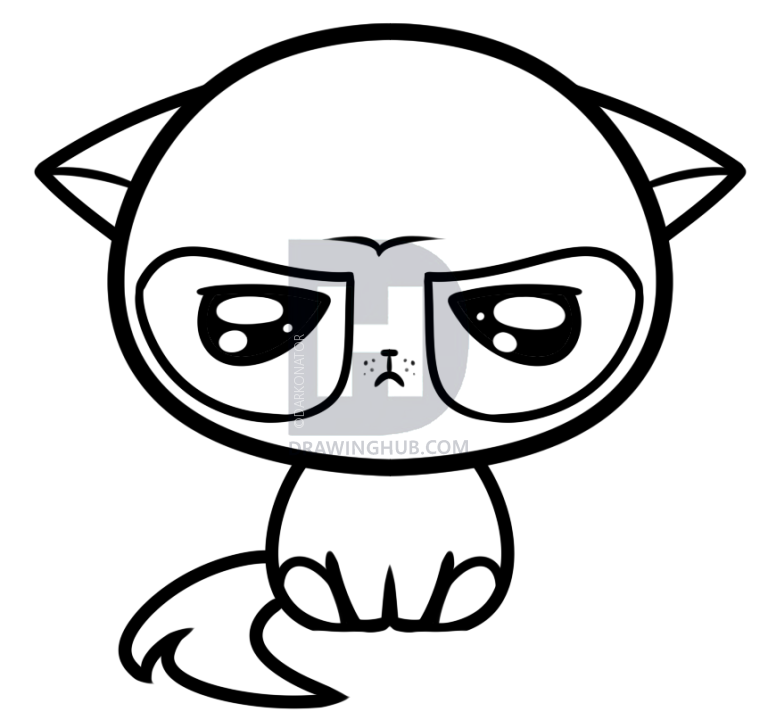 768x720 How To Draw Kawaii Grumpy Cat, Step