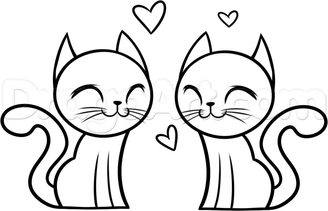 1077x694 How To Draw Valentine Cats, Step