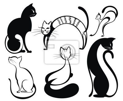 400x329 Vinilo Para Paredes Black Cat Set Of Cats S In Different Poses
