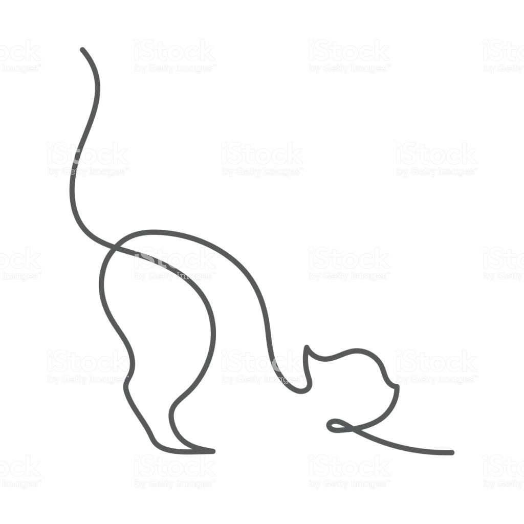 1024x1024 Cat Continuous Line Drawing Cute Pet Stretching Himself With His