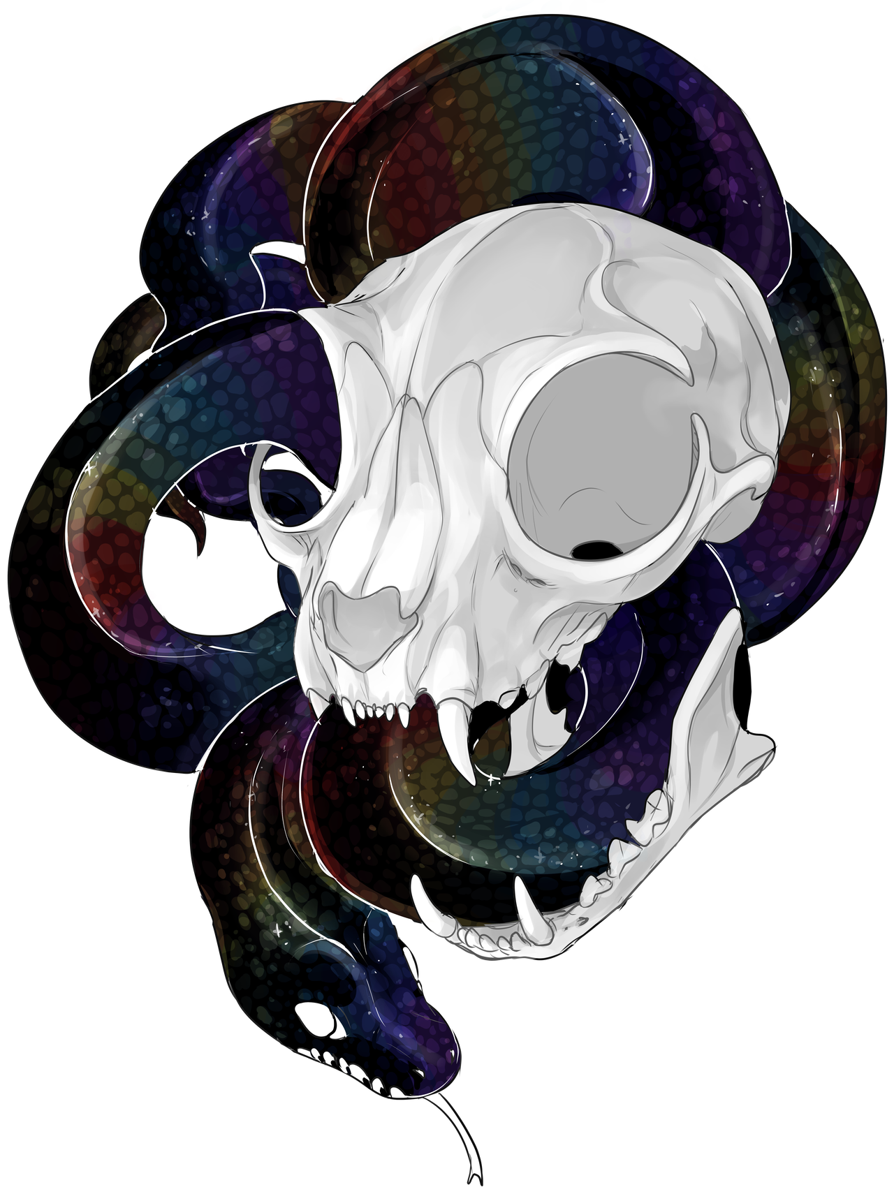 1280x1710 Rainbow Snake + Cat Skull