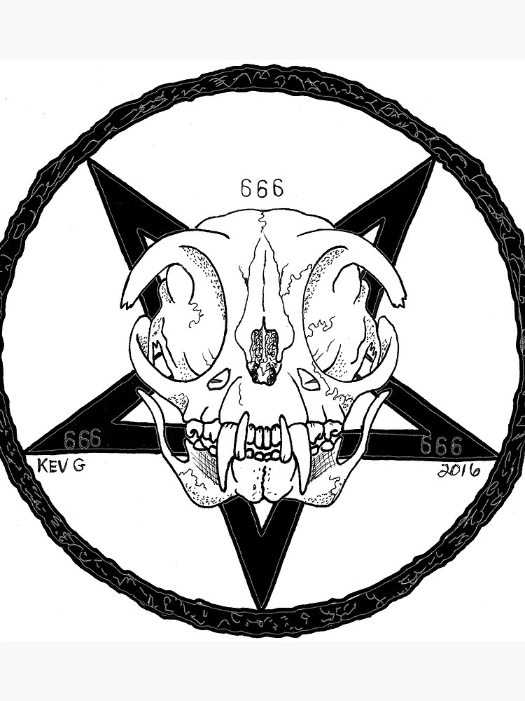 750x1000 Black Pentagram Cat Skull