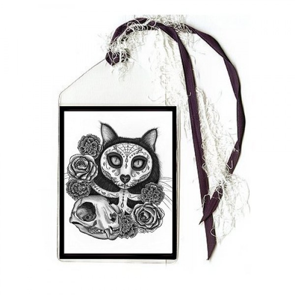 600x600 Bookmark Day Of The Dead Cat Skull, Black Cat, De Los Muertos
