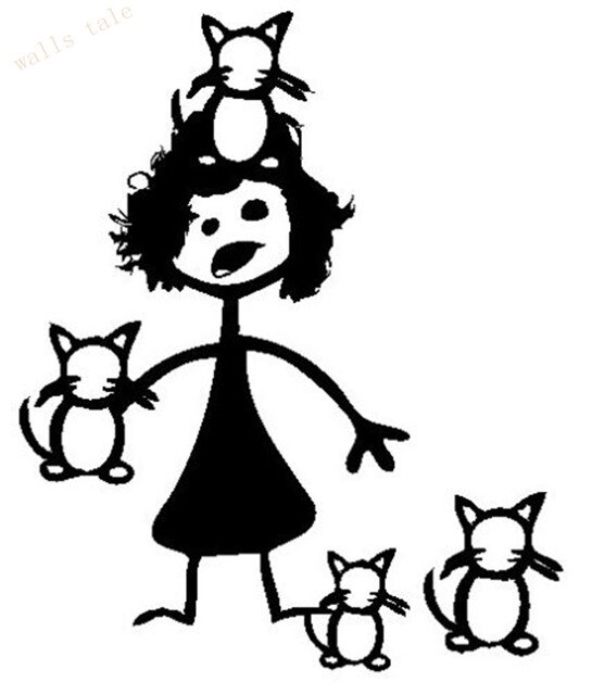 545x640 Stick Figure Family Car Vinyl Decal Sticker Crazy Cat Lady Hoarder
