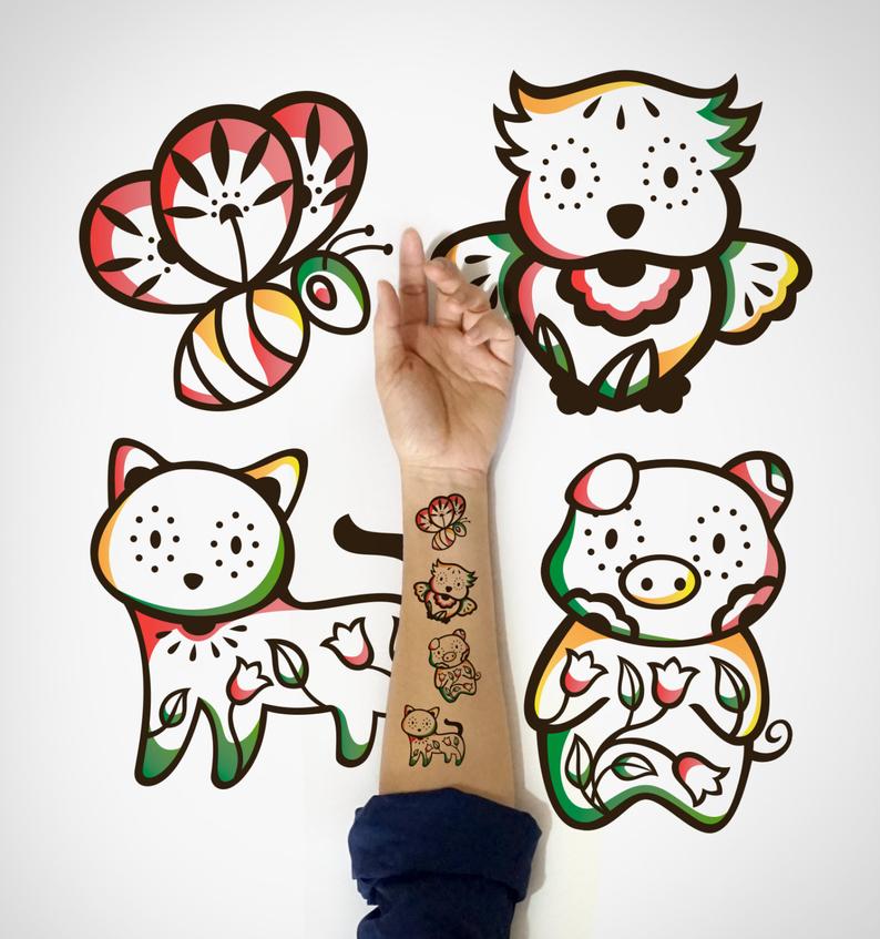 794x847 Piglet Bee Fox Cat Tattoo Kids Temporary Tattoo Cute Etsy