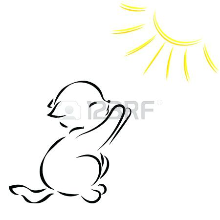 450x450 Black Outline Drawing Of A Cat In The Sun On White Background