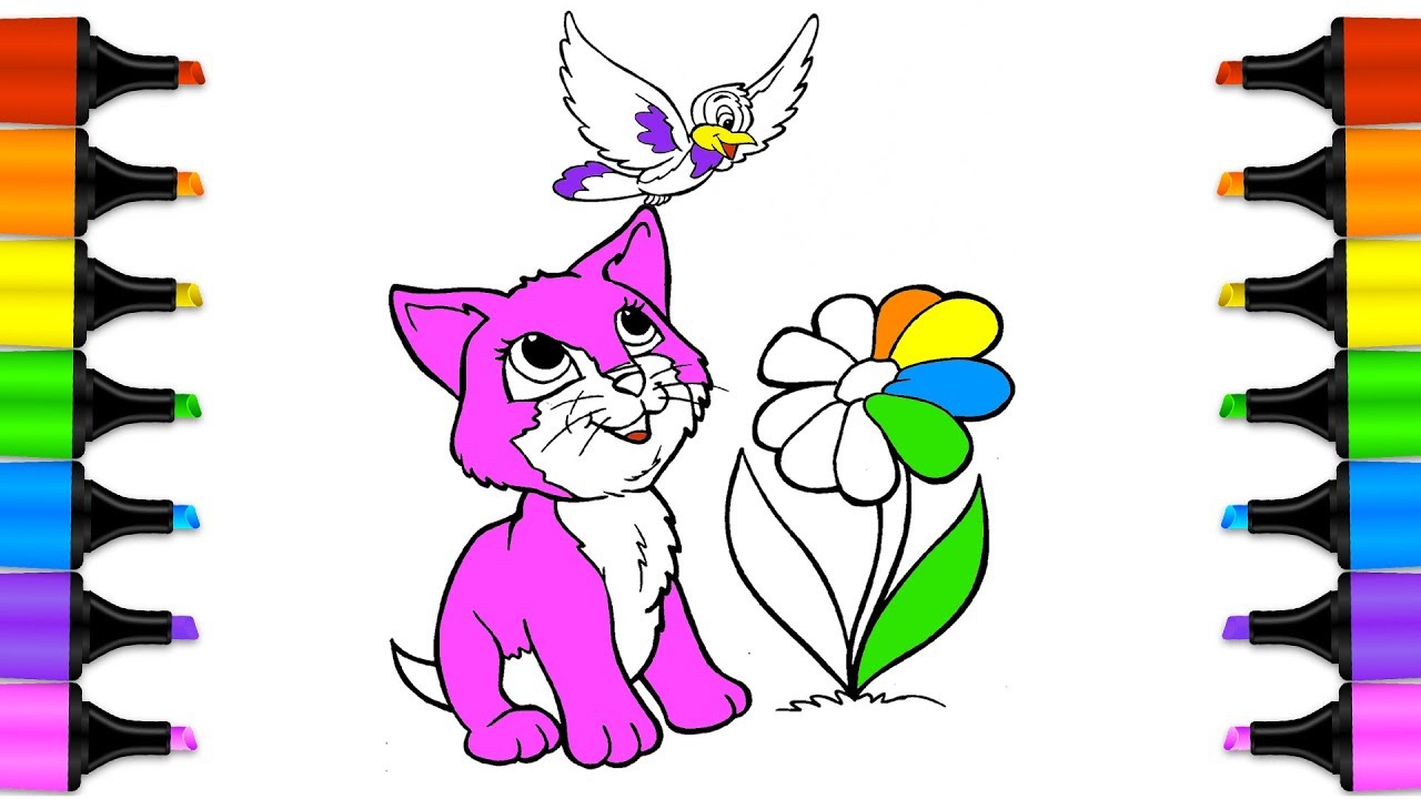 1280x720 How To Draw A Cat And Bird Drawing Animals From Word Coloring