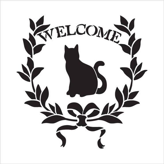 570x570 Welcome Cat Word Art Stencil Select Size