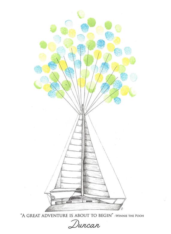 570x782 Catamaran Sail Boat Fingerprint Guest Book Birthday Etsy
