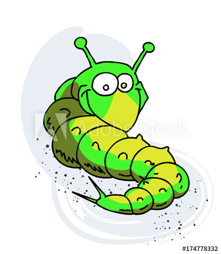 434x500 Caterpillar Cartoon Hand Drawn Image Original Colorful Artwork