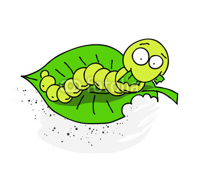 400x347 Leaf With Caterpillar Cartoon Hand Drawn Image Original Colorful
