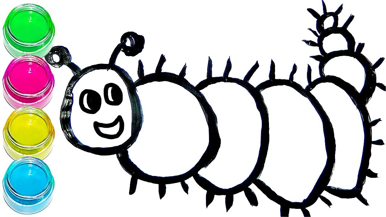 1280x720 glitter caterpillar drawing and coloring with watercolor paints