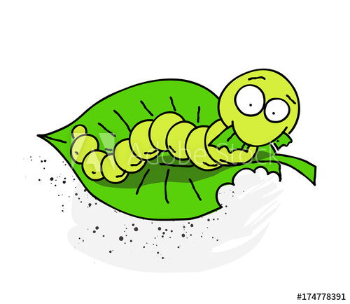 500x434 Leaf With Caterpillar Cartoon Hand Drawn Image Original Colorful
