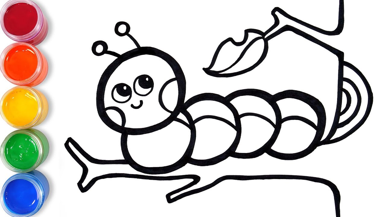 1280x720 Let's Learn To Glitter Caterpillar Drawing And Coloring, Painting