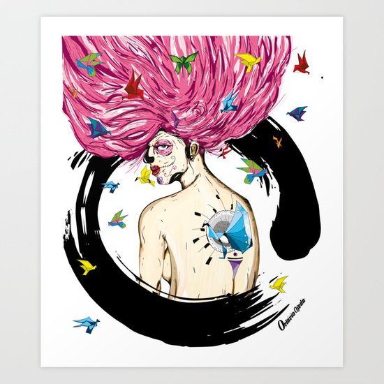 550x550 The Catrina And Origami Art Print