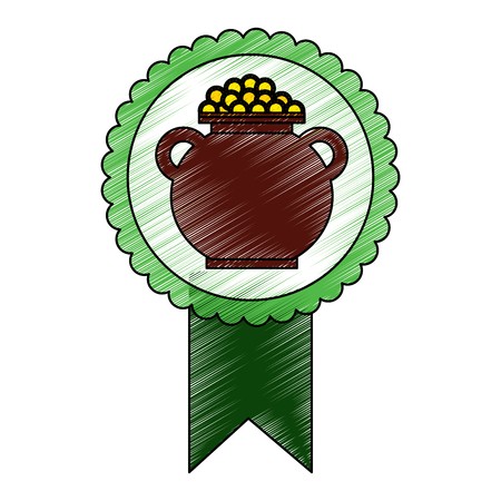 450x450 rosette badge with cauldron coins fortune vector illustration