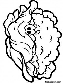 254x338 Printable Vegetable Happy Face Cauliflower Coloring