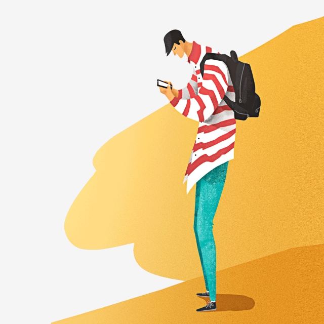 640x640 Hand Painted Cartoon City Man Cell Phone, Cartoon City, Cartoon