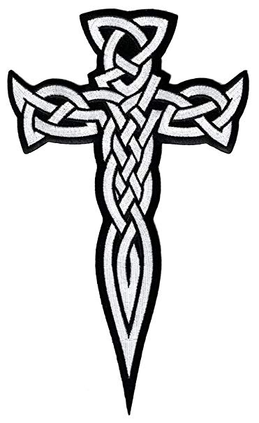 371x606 Large Celtic Cross Dagger White Iron On Patch