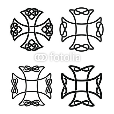 400x400 Set Of Celtic Cross With National Ornament As Interlaced Ribbon