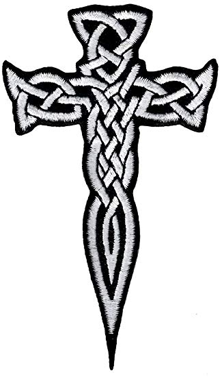 325x550 Celtic Cross Dagger White Iron On Patch Embroidered