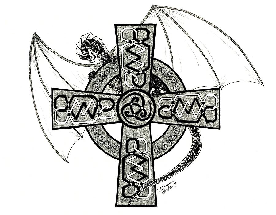 900x701 Dragon And Celtic Cross Drawing