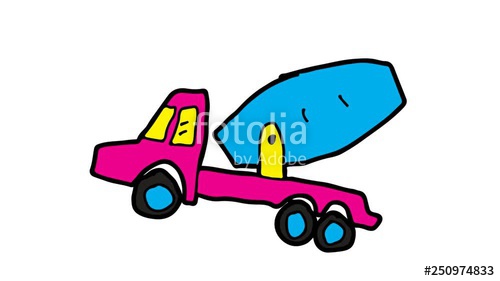 500x281 Kids Drawing White Screen With Theme Of Cement Mixer Truck Stock