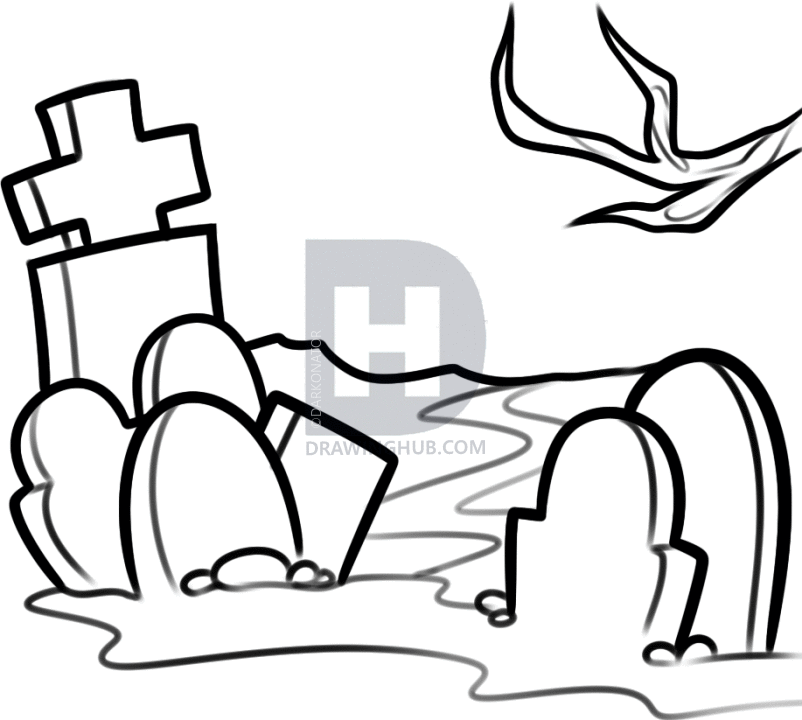 802x720 How To Draw A Cemetery, Step