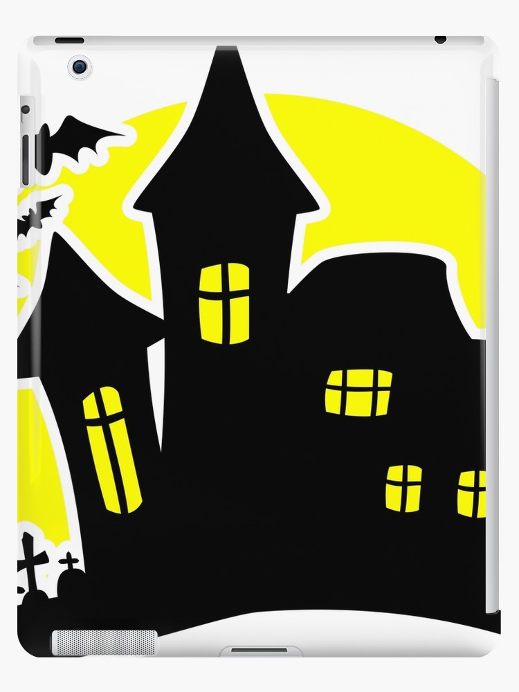 750x1000 Haunted Castle Halloween Graphic Scary Cemetery Drawing With Moon