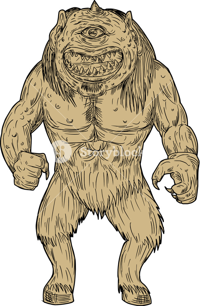 653x1000 Drawing Sketch Style Illustration Of A Cyclops, A Member