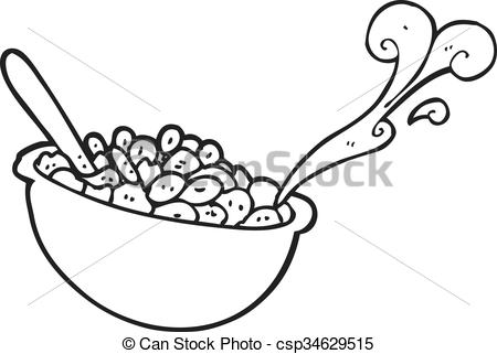 450x321 Freehand Drawn Black And White Cartoon Bowl Of Cereal
