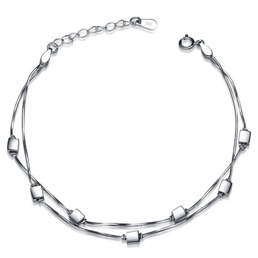 1001x1001 Silver Plated Wire Drawing Chain Small Square Cube Women