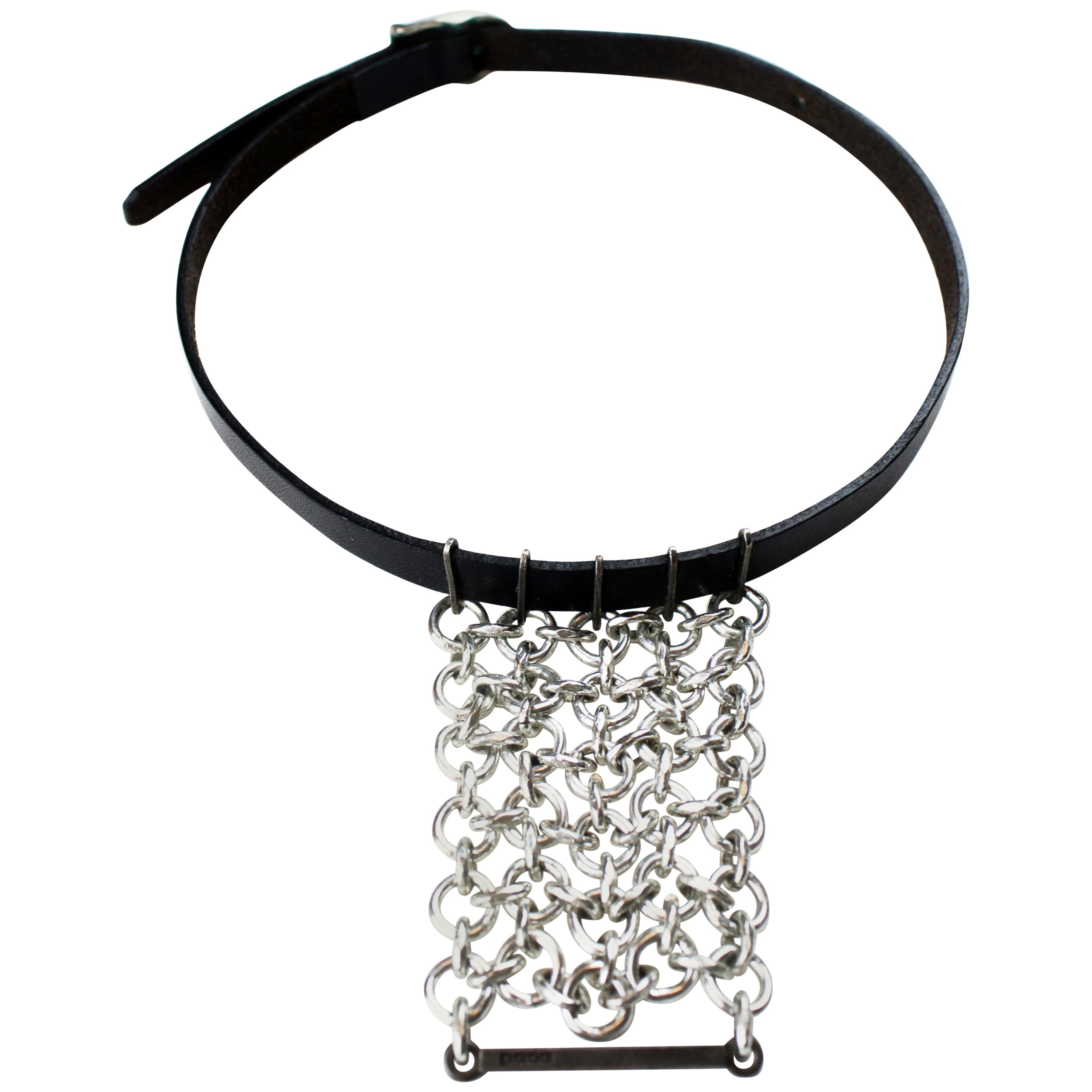 3000x3000 paco rabanne black leather and chainmail necklace, circa
