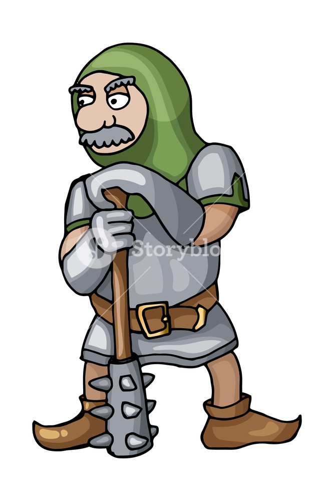 667x1000 cartoon knight chain mail armored standing with mace, european