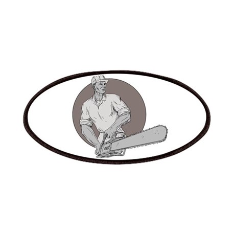 460x460 Lumberjack Arborist Holding Chainsaw Oval Drawing